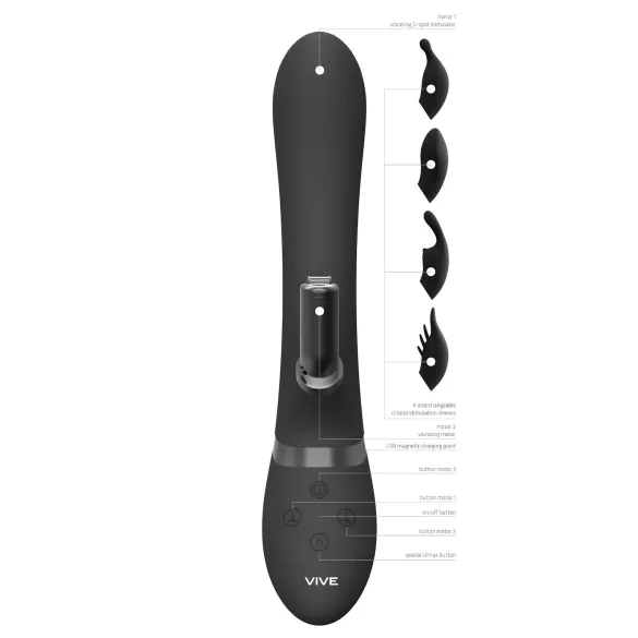 Vive Chou - vibrador clitóris com braço 4 em 1 - silicone preto