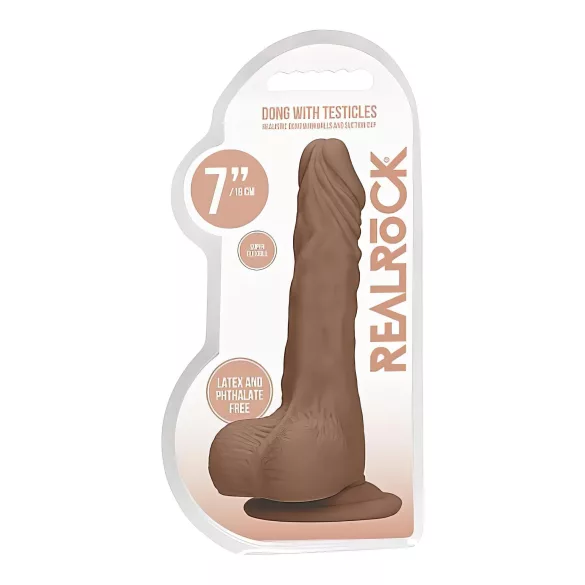 RealRock - Dildo realístico com escroto - 17cm - cor marrom