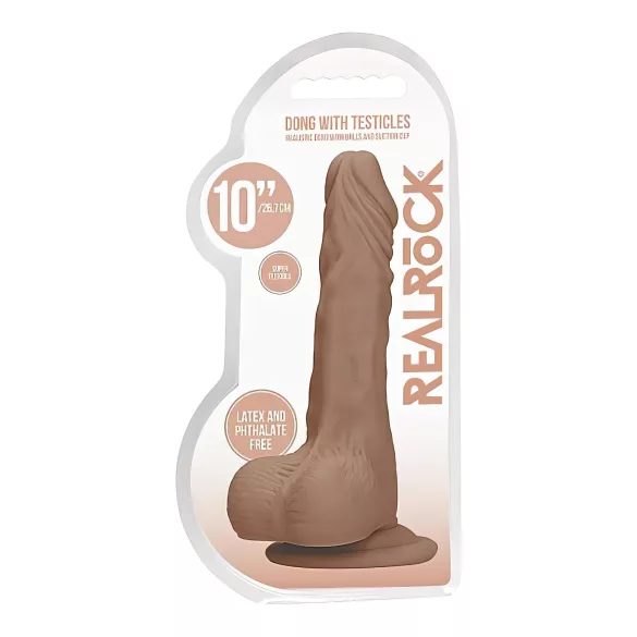 RealRock - dildo realístico com escroto 25cm - cor pele escura