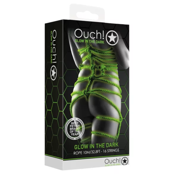 Ouch! - corda de bondage que brilha no escuro (5 m, verde)