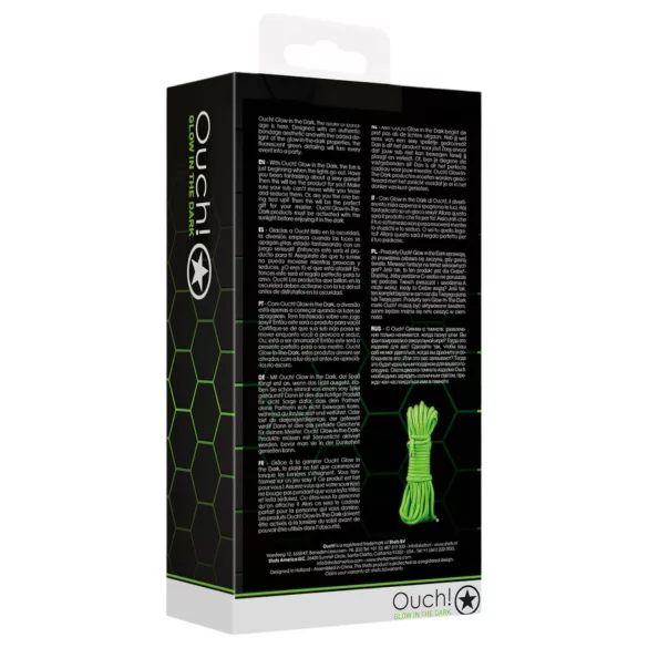 Ouch! - corda de bondage que brilha no escuro (5 m, verde)