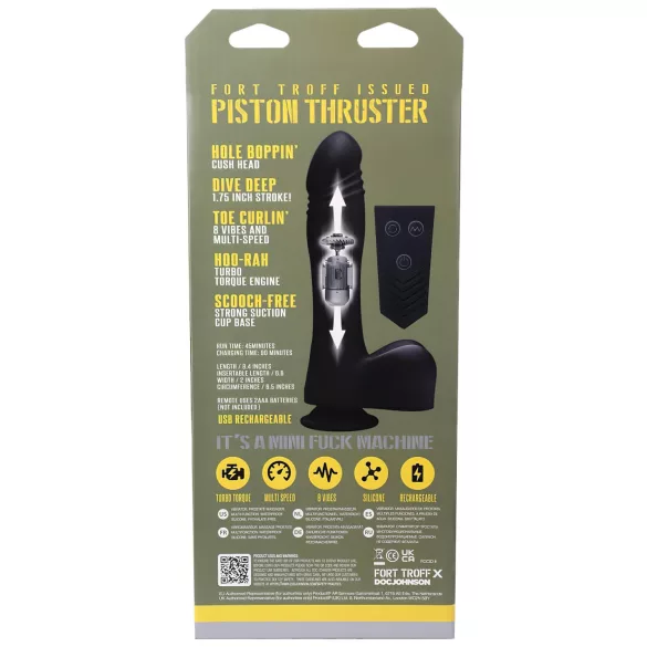 Doc Johnson - vibrador com pistão empurrador rádio controle - silicone preto