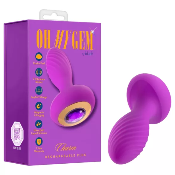 Oh My Gem - plug anal vibratório com pedra - silicone roxo