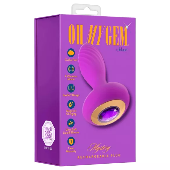 Oh My Gem - plug anal vibratório com pedra - silicone roxo