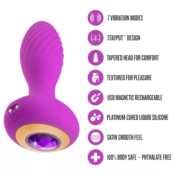 Oh My Gem - plug anal vibratório com pedra - silicone roxo