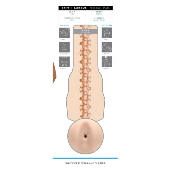 Fleshjack Griffin Barrows - masturbador realista de ânus masculino - cor natural