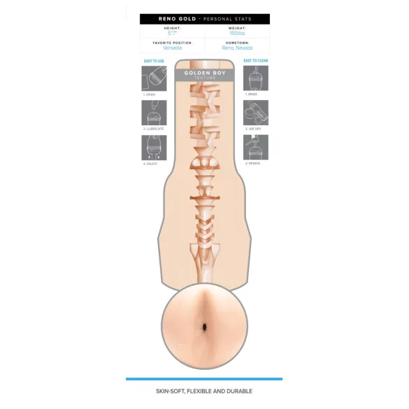 Fleshjack Reno Gold - masturbador realista ânus masculino - cor natural