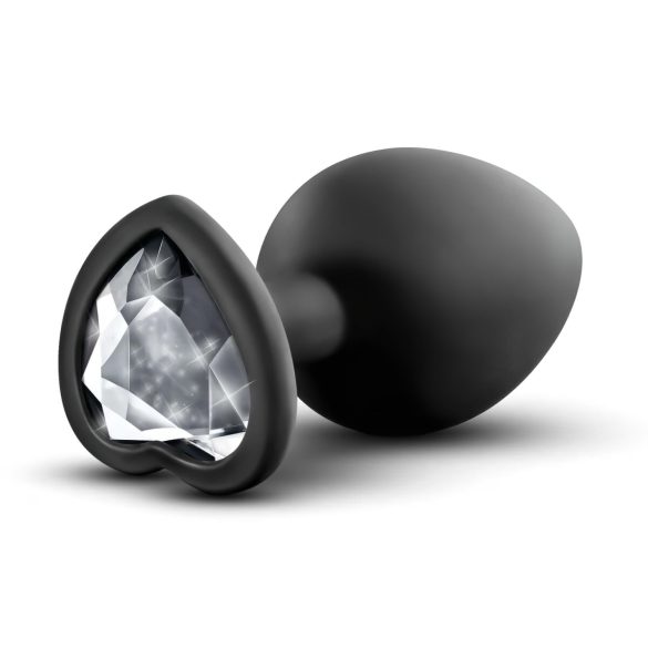 Temptasia S - plug anal coração preto com pedra prateada - pequeno