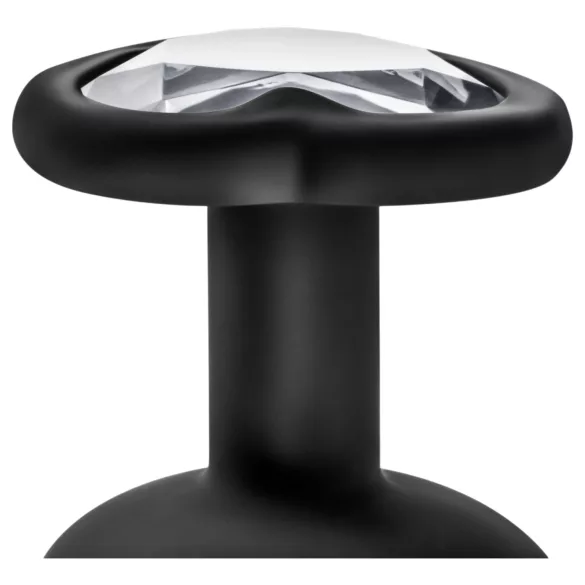 Temptasia S - plug anal coração com pedra prata - silicone preto pequeno