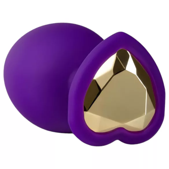 Temptasia M - plug anal coração com pedra dourada - silicone lilás médio