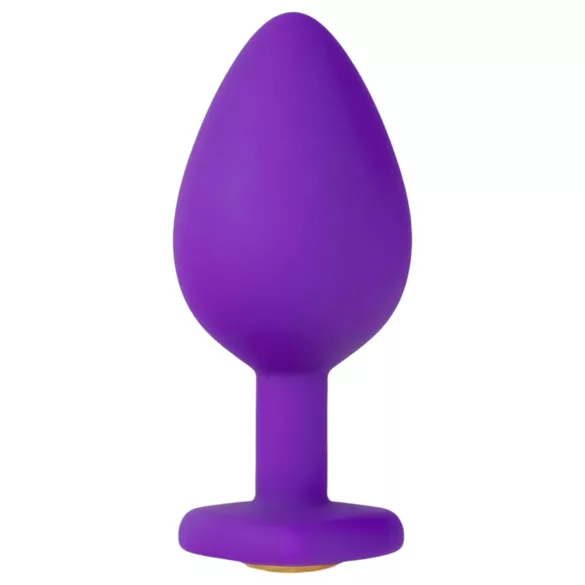 Temptasia M - plug anal coração com pedra dourada - silicone lilás médio
