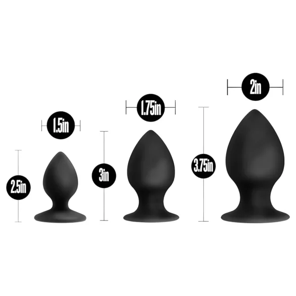 Anal Adventures Platinum Stout - plug anal kit - 3 peças - preto