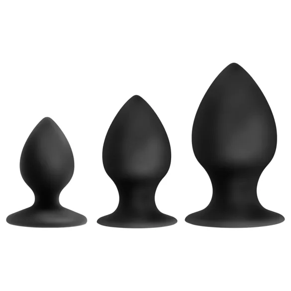 Anal Adventures Platinum Stout - plug anal kit - 3 peças - preto