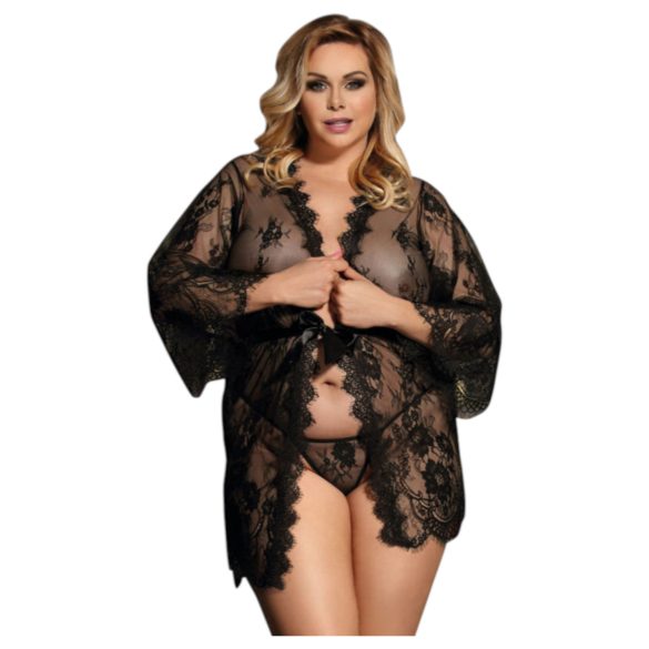 Subblime Queen Plus - conjunto de robe rendado - preto (XL-2XL)