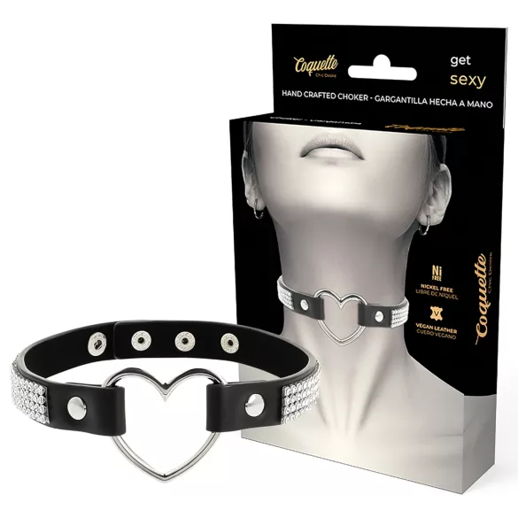 Coquette - coleira choker com pingente de coração strass - preto
