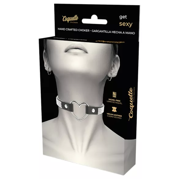 Coquette - coleira choker com pingente de coração strass - preto
