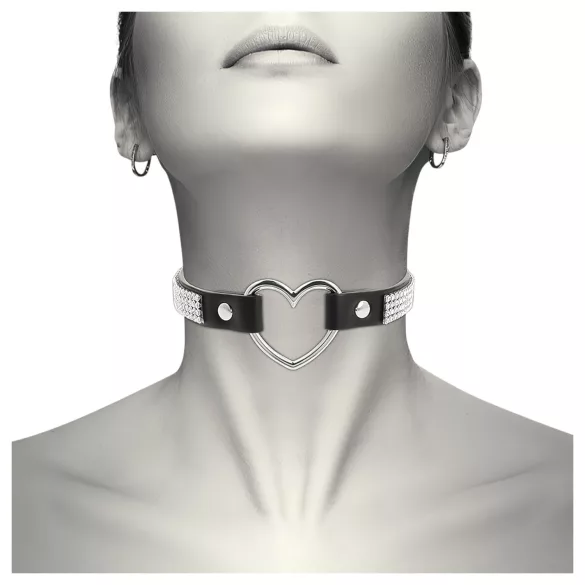 Coquette - coleira choker com pingente de coração strass - preto