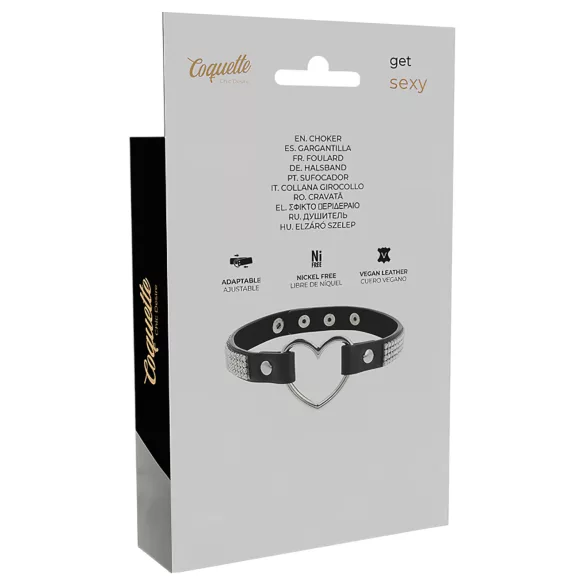Coquette - coleira choker com pingente de coração strass - preto