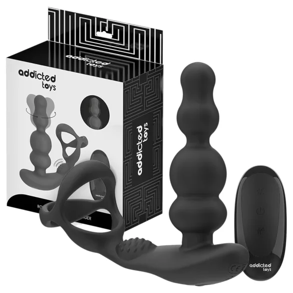 Addicted Toys - vibrador anal rotativo com anel peniano - silicone preto