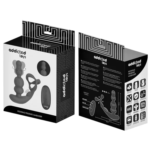 Addicted Toys - vibrador anal rotativo com anel peniano - silicone preto