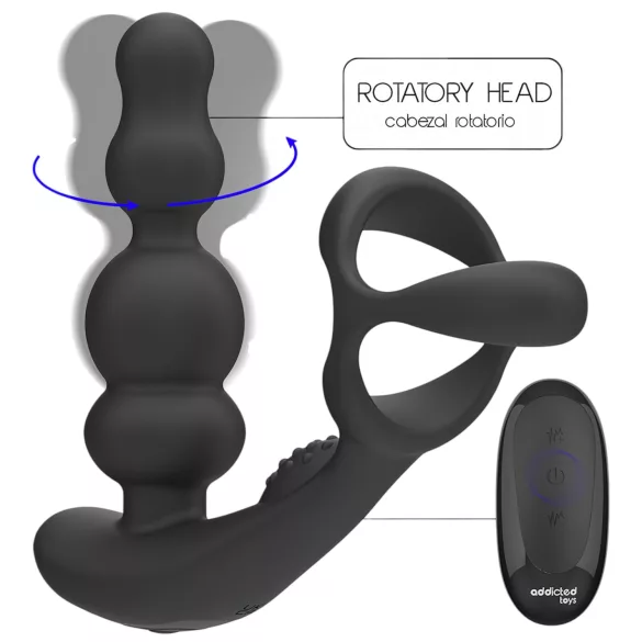 Addicted Toys - vibrador anal rotativo com anel peniano - silicone preto