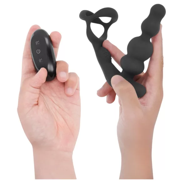 Addicted Toys - vibrador anal rotativo com anel peniano - silicone preto