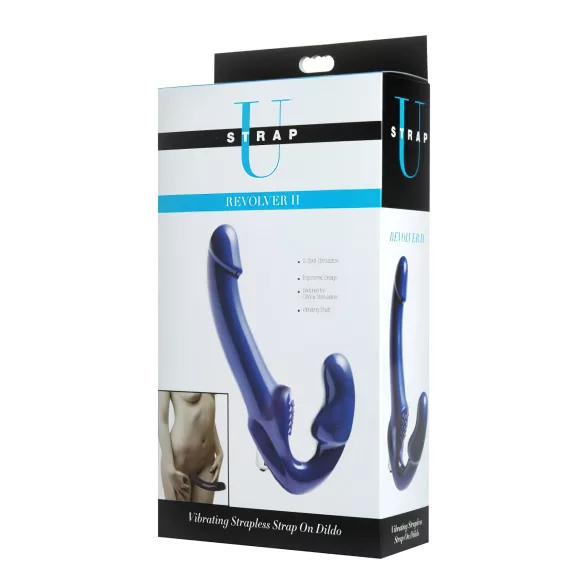 Strap U Revolver II - vibrador com cinta dupla penetração - silicone azul