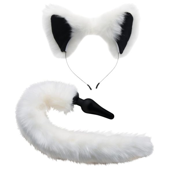 TAILZ - plug anal de raposa e tiara (preto e branco)