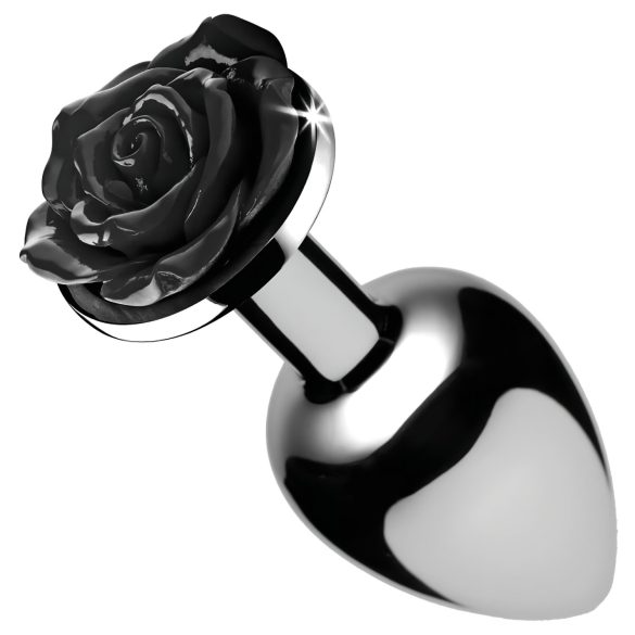 Plug Anal Black Rose - Elegância em Metal (Prateado-Preto)
