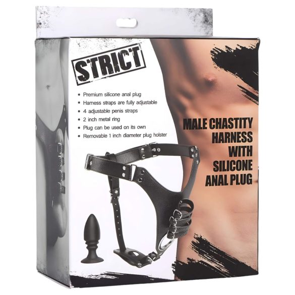 Strict - Cinto de Castidade Masculino com Plug Anal (preto)