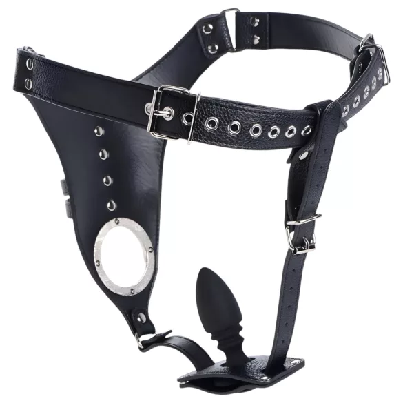 Strict - cinto de castidade masculino com plug anal - preto