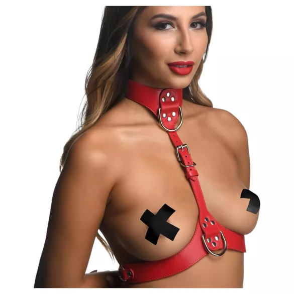 Strict - cinto corporal com alças no pescoço (vermelho) - M/L