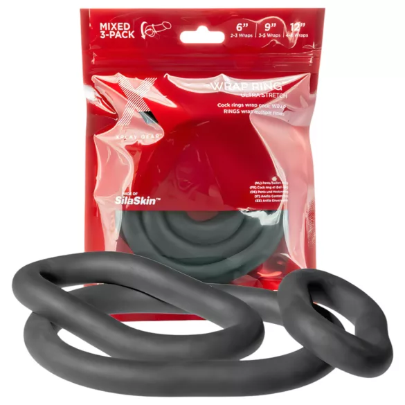 Perfect Fit Ultra Wrap - anel peniano grosso kit - silicone preto (3 unidades)