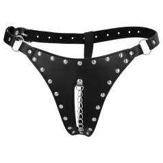   Ouch! - tanga tipo cinto de castidade com tachas e corrente (preto)