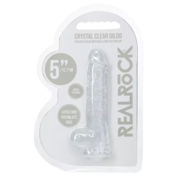 RealRock - dildo realístico com testículos (transparente) - 12,7 cm
