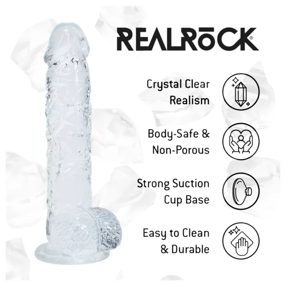 RealRock - dildo realístico com testículos (transparente) - 12,7 cm