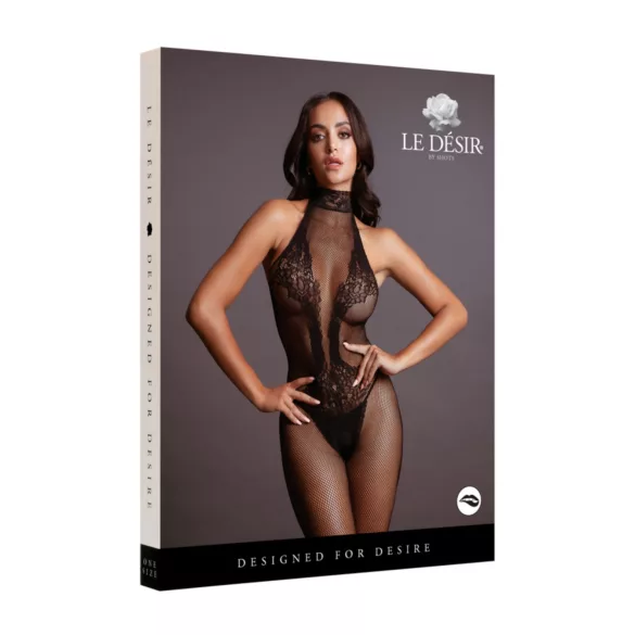 Le Désir - macacão arrastão rendado - preto - S-XL