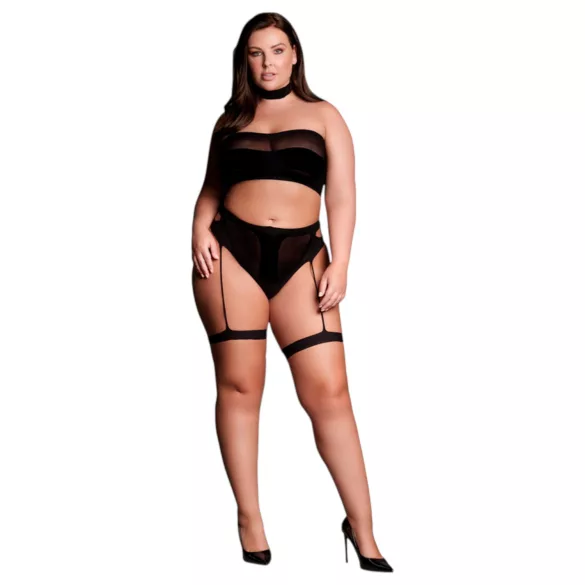 Le Désir - Conjunto lingerie plus size 3 peças - preto (XL-4XL)