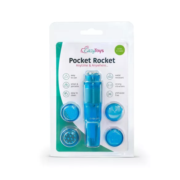Easytoys Pocket Rocket - vibrador clitoriano com acessórios - azul - 5 peças