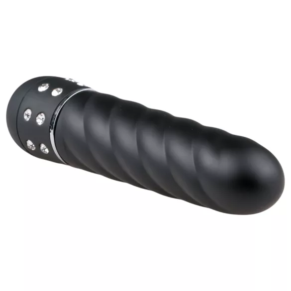 Easytoys Diamond Twirled - vibrador bastão texturizado - silicone preto