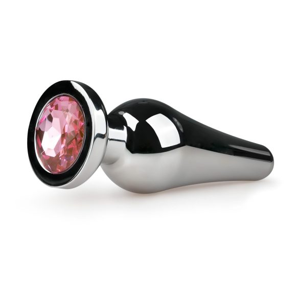 Plug Anal Cônico de Metal Easytoys No.11 com Pedra Rosa - Prata (3,5 cm)