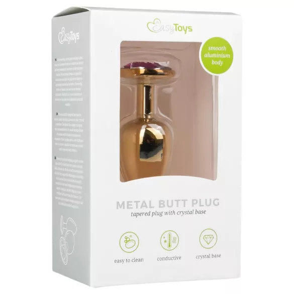 Easytoys Metal No.1 - plug anal cônico com pedra lilás - dourado 2,5cm