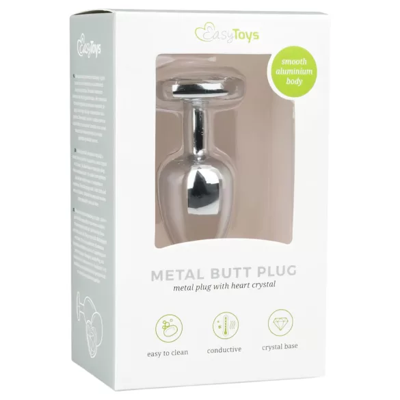 Easytoys - plug anal metálico com pedra em forma de coração - prata/branco