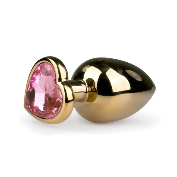 Plug Anal de Metal Easytoys No.8 com Base de Coração - Dourado-Rosa (3,5cm)