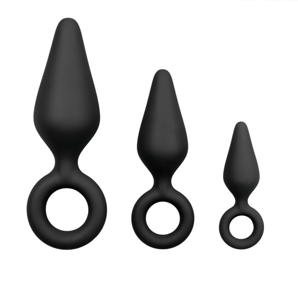 Conjunto de Plugs Anais com Anel Easytoys - 3 Peças (Preto)