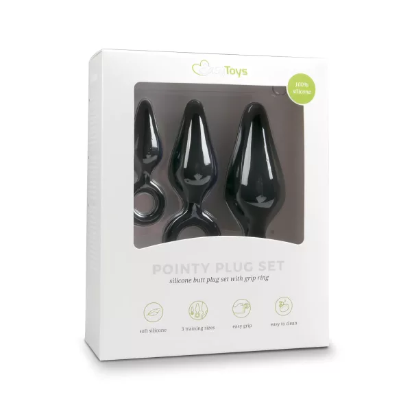 Easytoys - kit plug anal com anel - 3 peças - preto