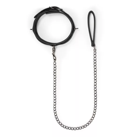 Easytoys - coleira fetiche com guia - couro sintético preto
