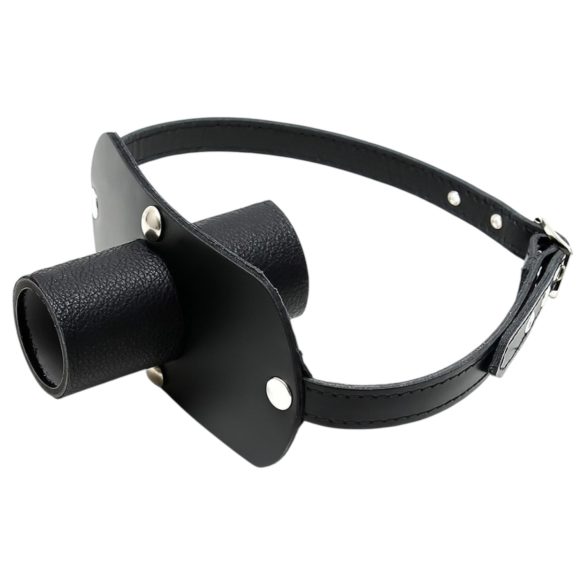Rimba - mordaça de couro genuíno com tubo (preto)
