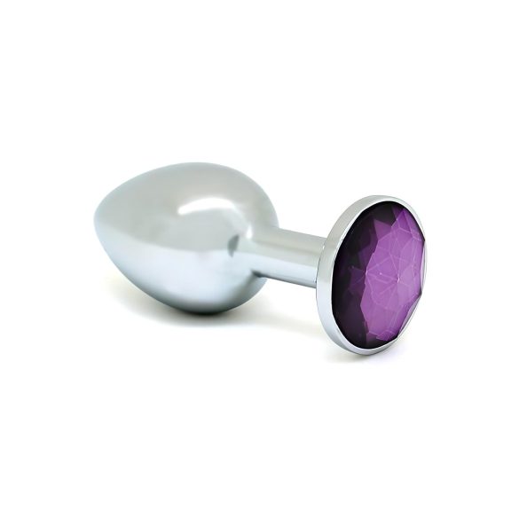 Rimba XS - plug anal metálico prateado com pedra lilás