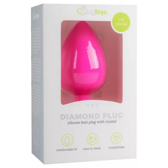 Easytoys Diamond - plug anal com pedra branca grande - silicone pink